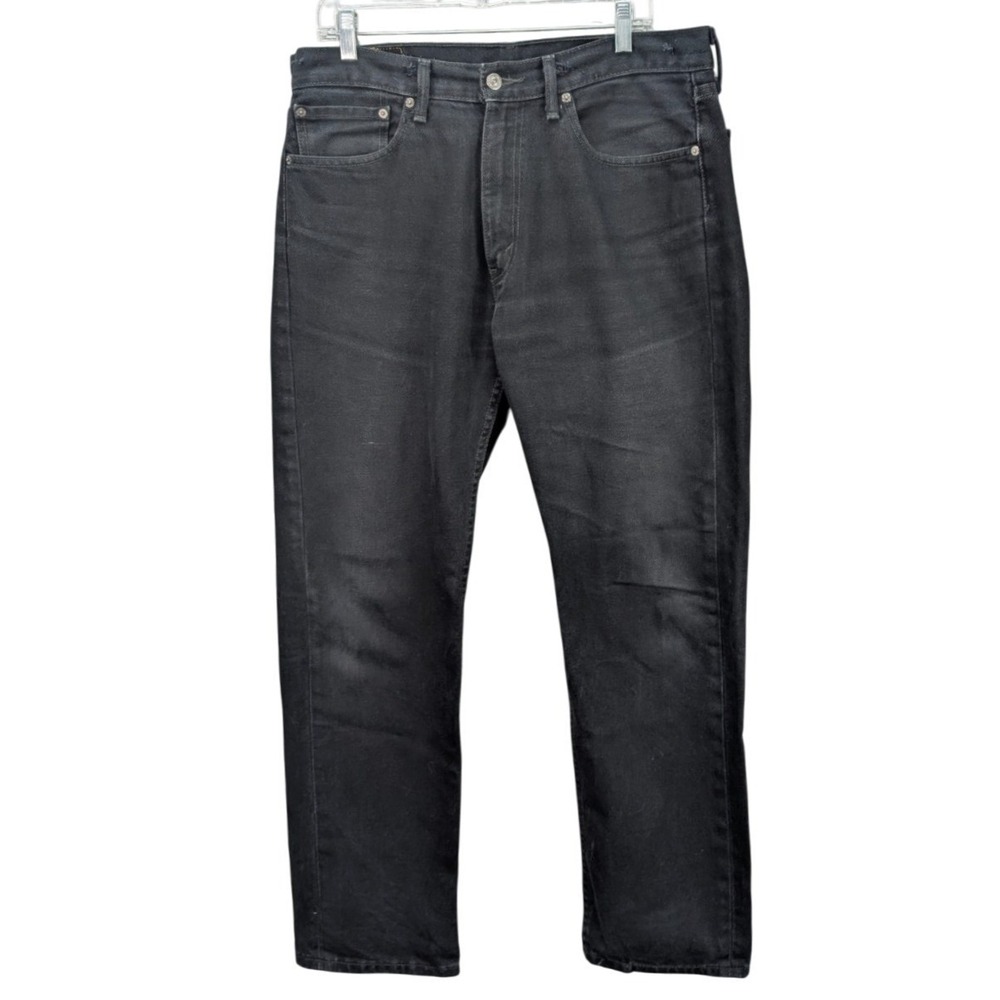 Levis 505 Men's Black Jeans 35x32 100% Cotton Dark Wash Mid Rise Straight‎ Leg